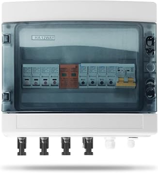 CAARLA Solar Combiner Box Solar photovoltaic PV Combiner Box with 4 Input 1 Out DC 600V Fuse MCB SPD Box IP65 12ways32A DC MCB