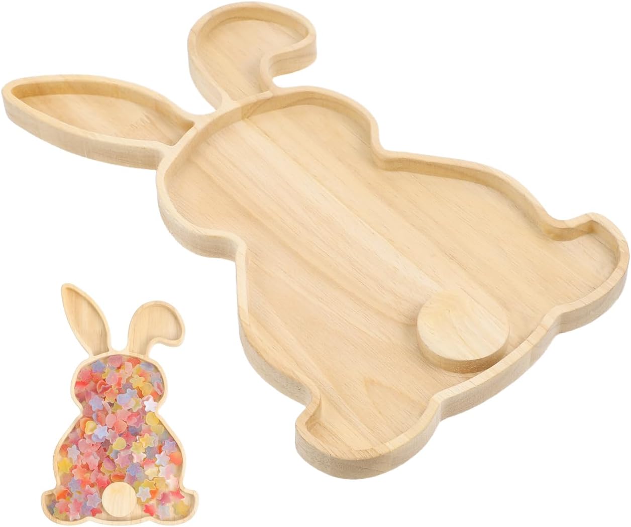 Amosfun Easter Bunny Wooden Serving Tray Rabbit Shaped Wooden Platter Charcuterie Board Dinner Tray Candy Dish Food Tray Charcuterie Platters for Easter or Spring, 28.50X18.00X1.50CM, FADV5418DPM159
