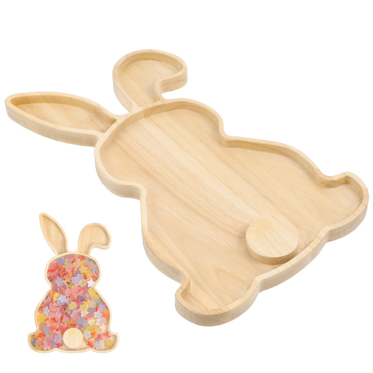 Plateau de service en bois de qualité supérieure en forme de lapin pour buffet chic de Pâques