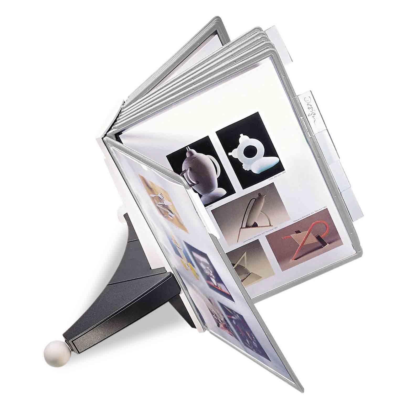 Organizzatore Documenti Scrivania con Sistema Riferimento, Raccoglitore Fogli Mobili Tavolo, Espositore Cataloghi, 20 Tasche Doppia Faccia, Organizer Morsetto Scrivania