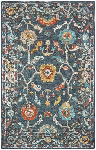 Oriental Weavers Zahra Hand-Made Wool Area Rug - 75501-5' x 8' - in Blue/Gold - Vintage Bohemian Style, Hand-Made Wool Rugs, Bedroom, Office Rug