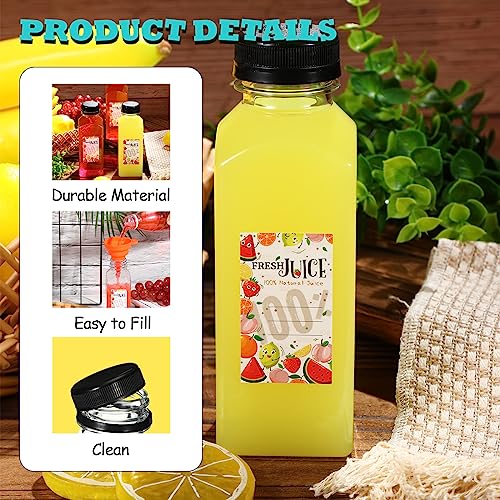 Hsei 200 Sets 12Oz Plastic Juice Bottles With Caps Bulk Reusable Empty Clear Beverage Container With Lids, Labels, Funnel And Brush For Drinking Smoothie Drink Juicing Tea Milk Water #TOP3