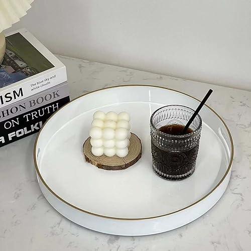 Miniatura 7 de Zosenley Bandeja decorativa, bandeja redonda de plástico con asas, bandeja de tocador moderna y bandeja de servir para otomana, mesa de café, cocina