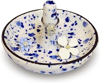 LZBALUYO Wedding Ring Holder for Jewelry, Ceramic Ring Stand With Jewelry Plate, Blue Dots Jewelry Holder for Rings Earrings Necklace Organizer, Gift For Mom - Bridesmaid Gift - Engagement Ring Dish