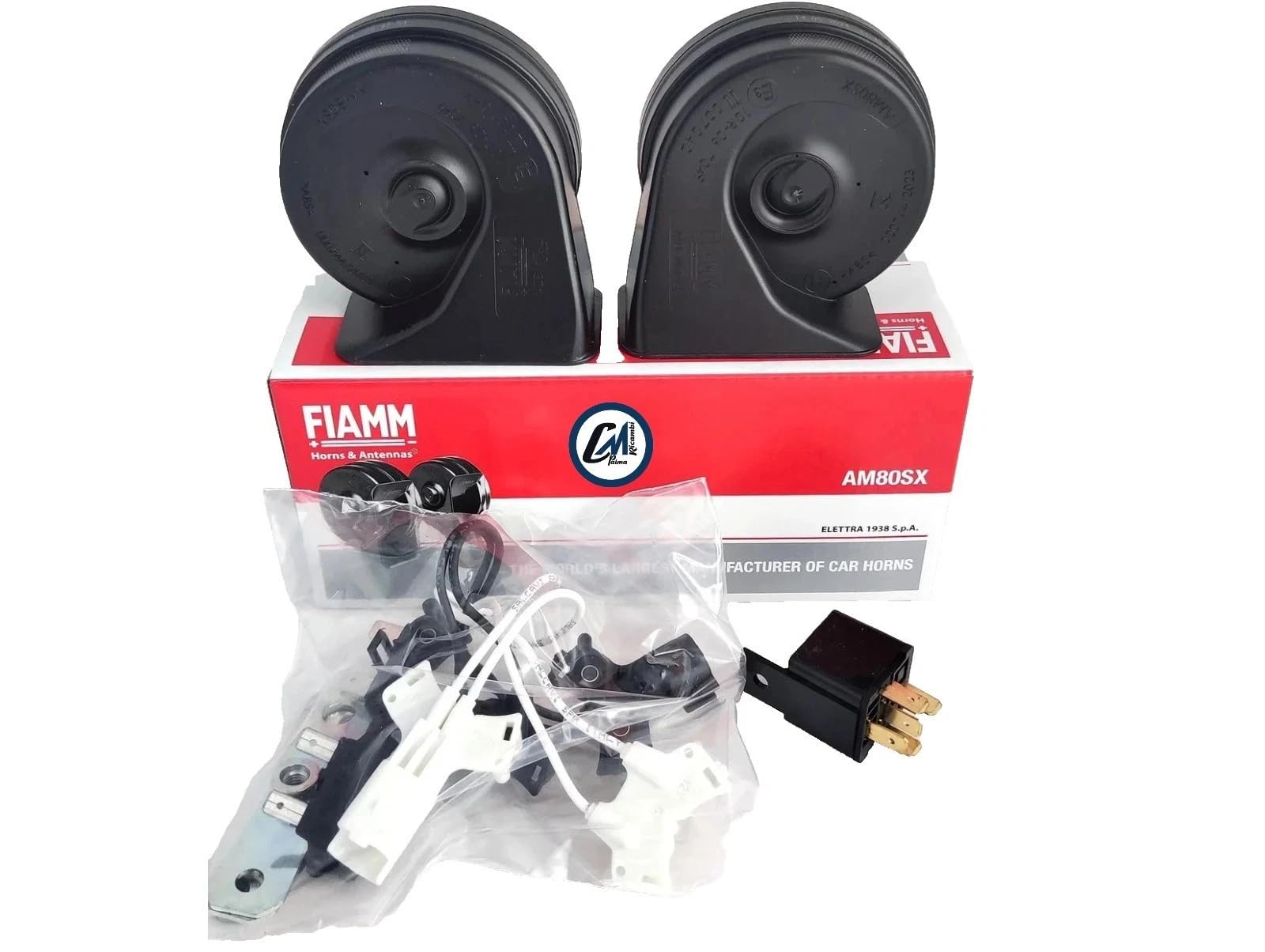 COPPIA TROMBE CLACSON FIAMM AM80SX 12V AUTO + RELE' + STAFFE TONI ALTI + BASSI 932822Z