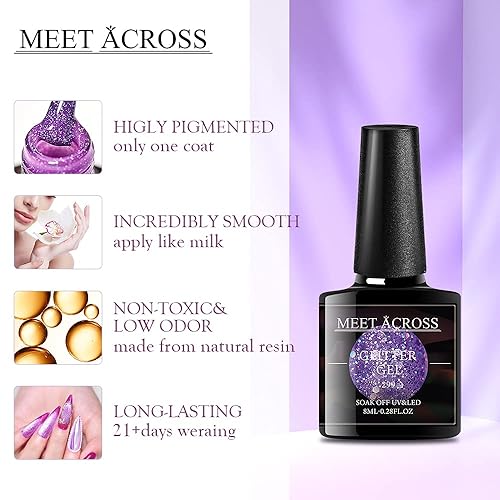 Miniatura 5 de MEET ACROSS Juego de esmalte de uñas de gel con purpurina para remojar con luz LED UV, efecto cielo estrellado, kit de esmalte de uñas de gel