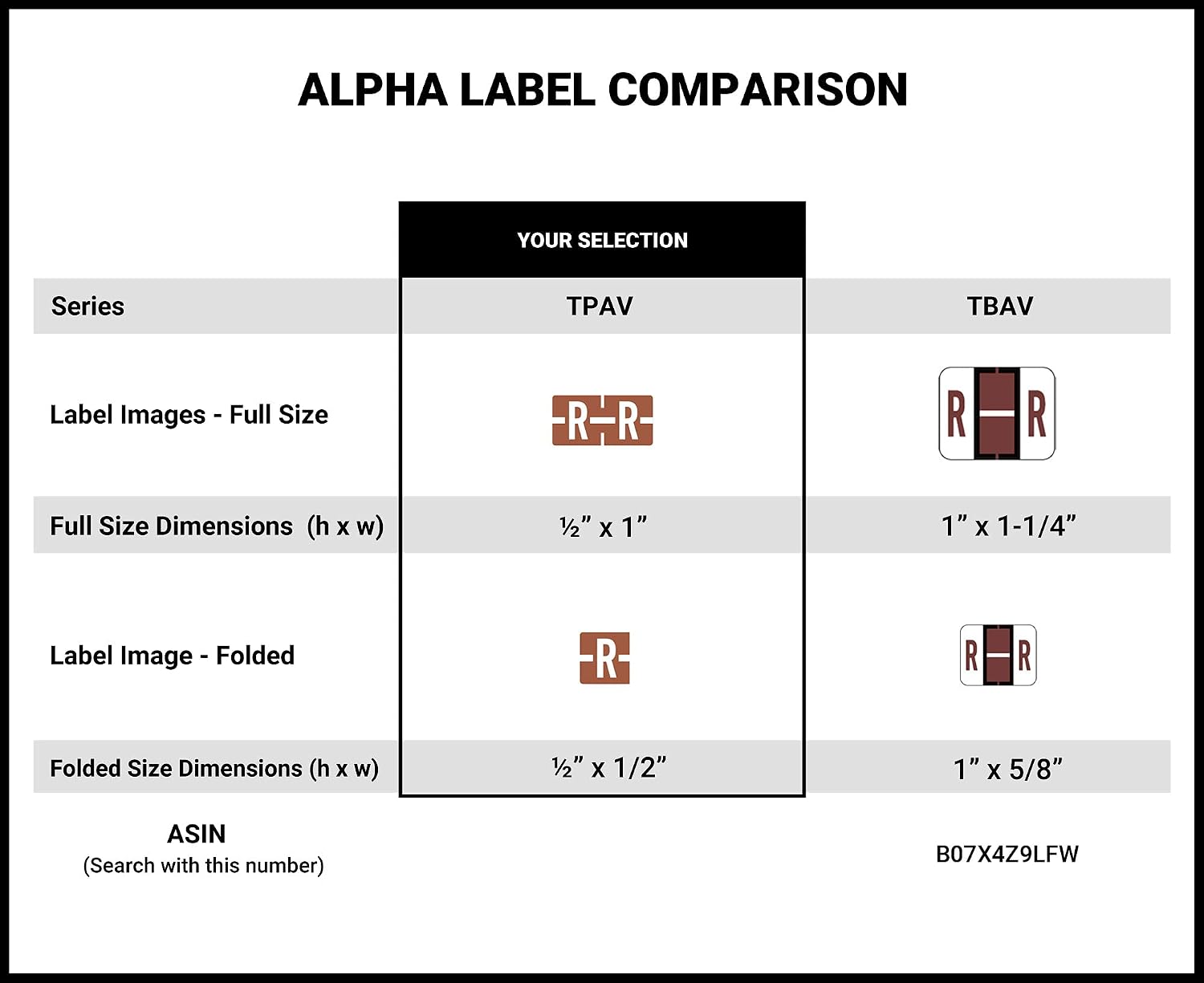 Doctor Stuff - File Folder Labels, Alphabet Letter R, TAB Products - TBAV Series Compatible Alpha Stickers, Brown, 1/2" x 1”, 500/Roll