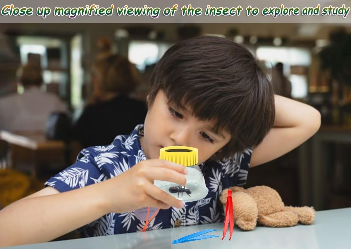 Bug Magnifying Viewer 5X Magnifyer Insect Jar Observation Kit Bug Viewer Built-in 7cm Ruler with 2 Plastic Tweezers Bug Catcher Kit for Kids Science Nature Exploration (4Pack, Yellow) - Image 5