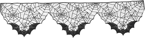 KJHBV Halloween Tablecloth Cobweb Fireplace Mantel Scarf Halloween Door Curtain Cobweb Lampshade Cobweb Table Black Lace Spider Polyester