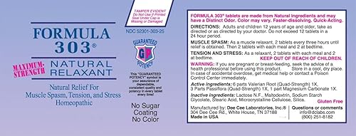 Miniatura 4 de Dee CEE Labs Formula 303 Tabletas de máxima resistencia, 90 tabletas totalmente natural que contiene magnesio para músculos doloridos, flor de