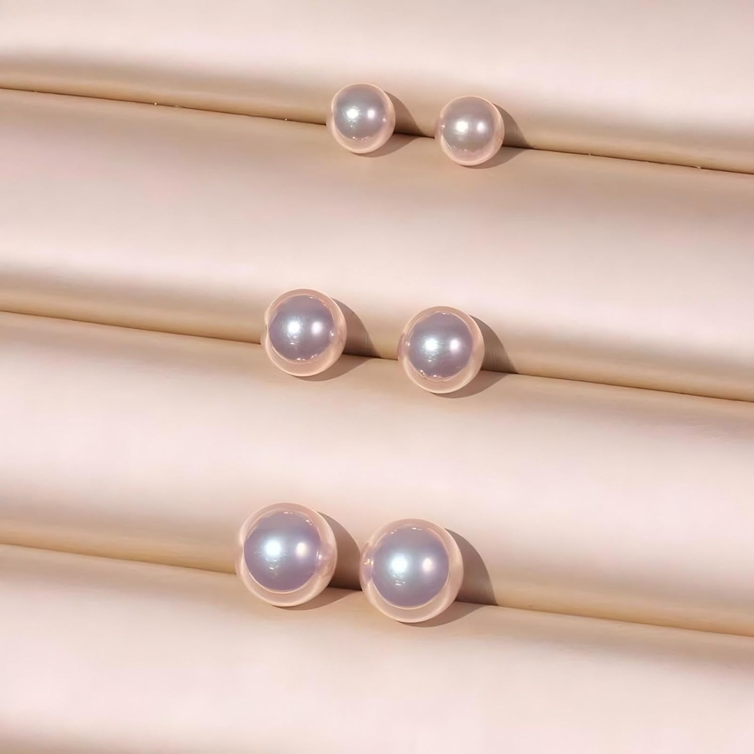 8, 10, 12, 14mm White Pinkish, Warm Pale Pink Luster Faux Pearl S925 Sterling Silver Stud Earrings | Hypoallergenic Rich Radiance Round Pearl Studs | Appropriate Size Earrings for Ladies Daily Wear & Gift - Image 5
