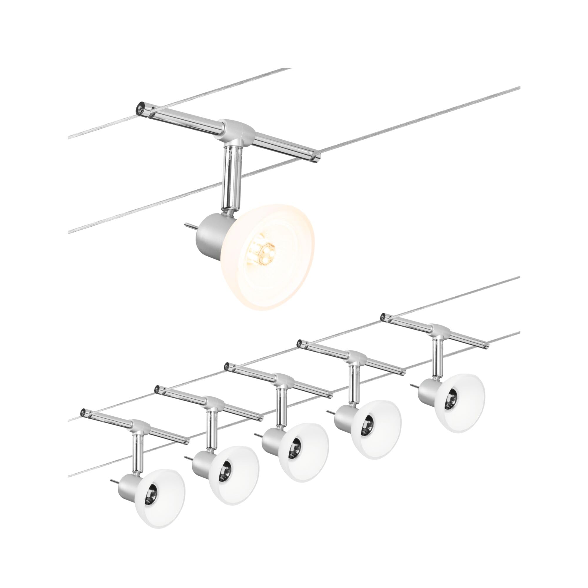 Paulmann 94136 Système de Câbles Sheela Set Extensible 5x10W max, Chrome Mat/Opal Système sans Ampoules
