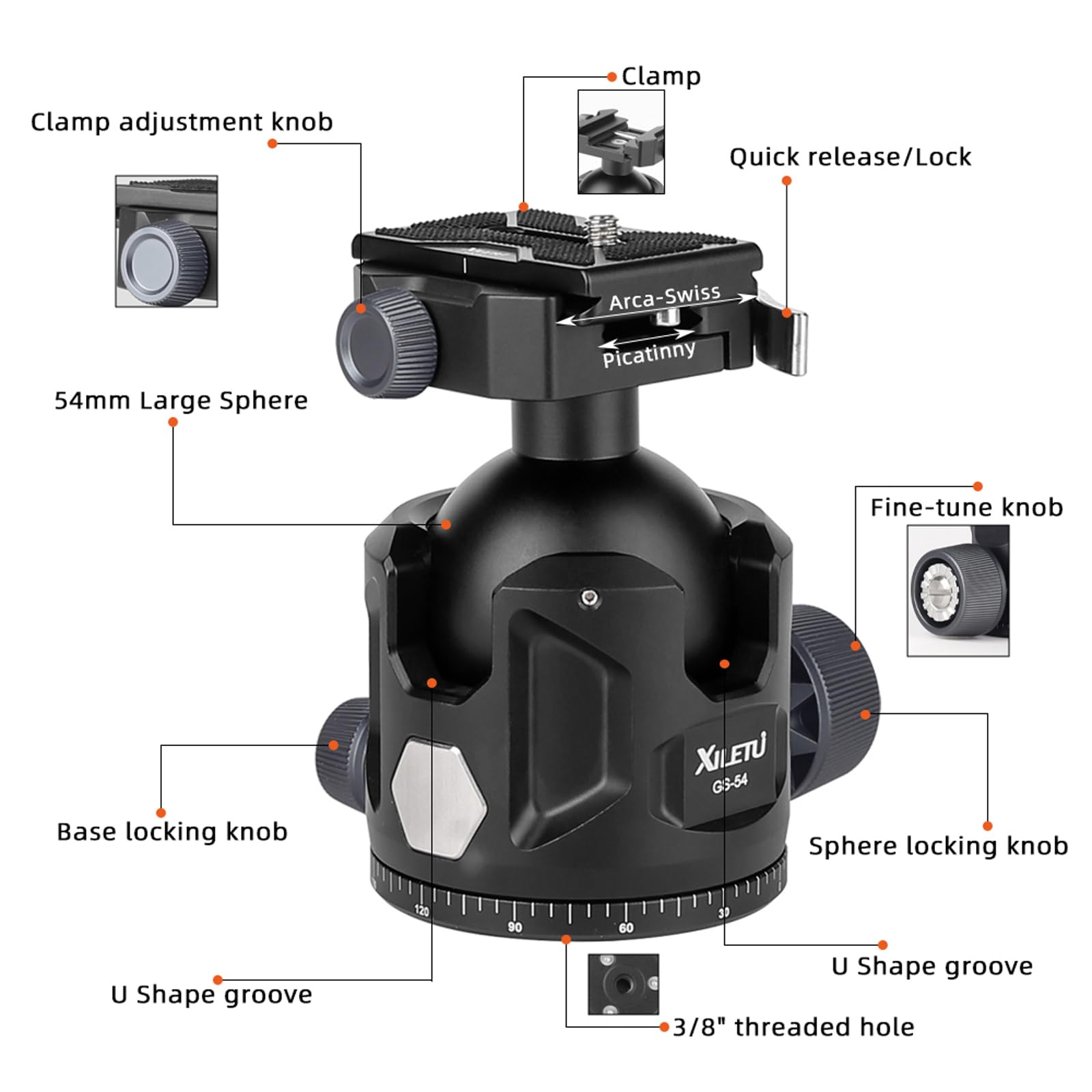 Amazon.com : XILETU 54mm Aluminum Alloy Tripod Ball Head, 35kg