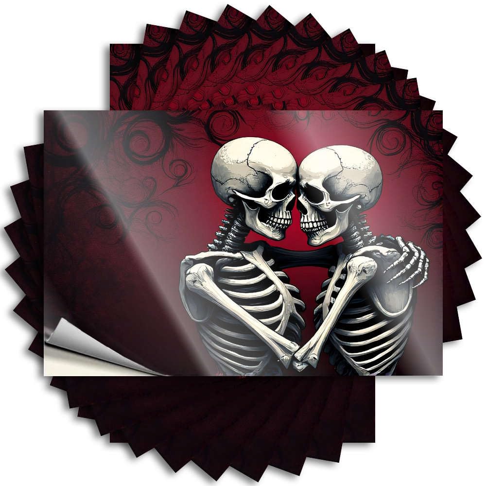 Fzfn Colour Decal Fire Vinyl Decals, Funny Bathroom Decor Waterproof Water Stickers For Water Bottle | Two Skeletons In Love On A Red Background. Perfect For Checkered Laptop Decor(6X9cm)