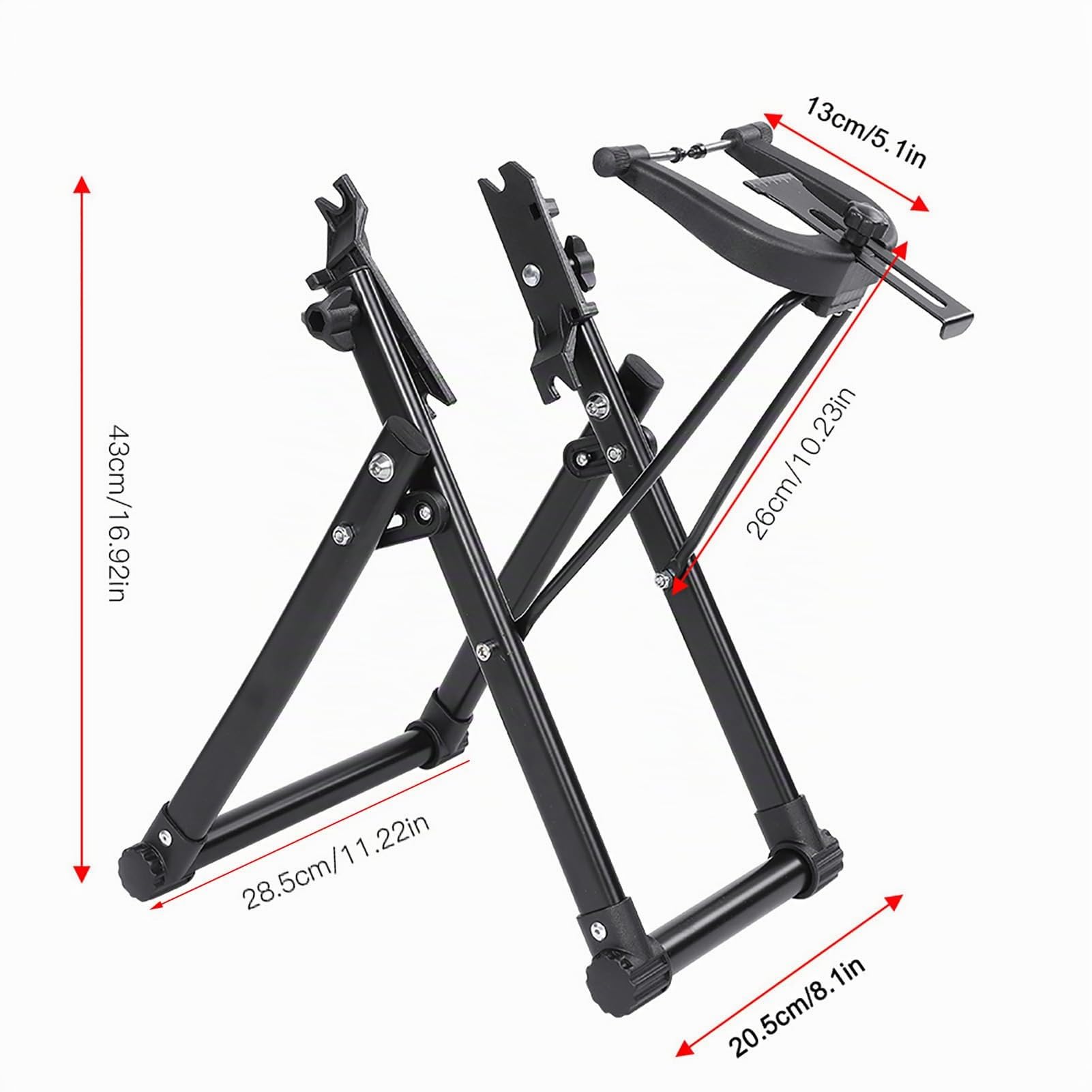 Cavalletto per Centratura Ruote Bici, Design Robusto e Pieghevole con Righello e Ditale, per Pneumatici da 16-29 Pollici