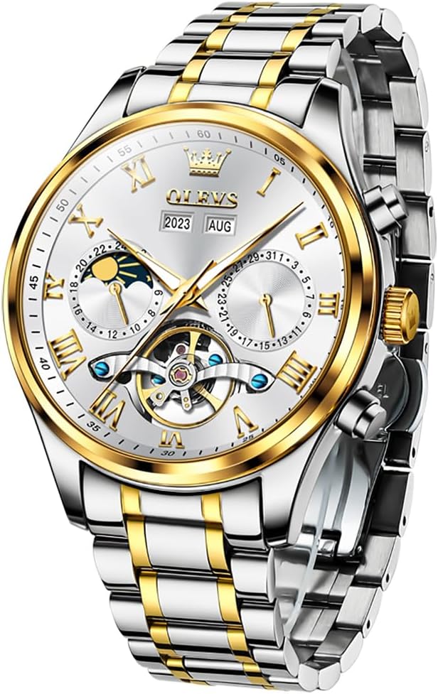 OLEVS Men's Casual Fashion Waterproof Gold Stainless Steel Band Quartz Gold Watches Gifts for Men