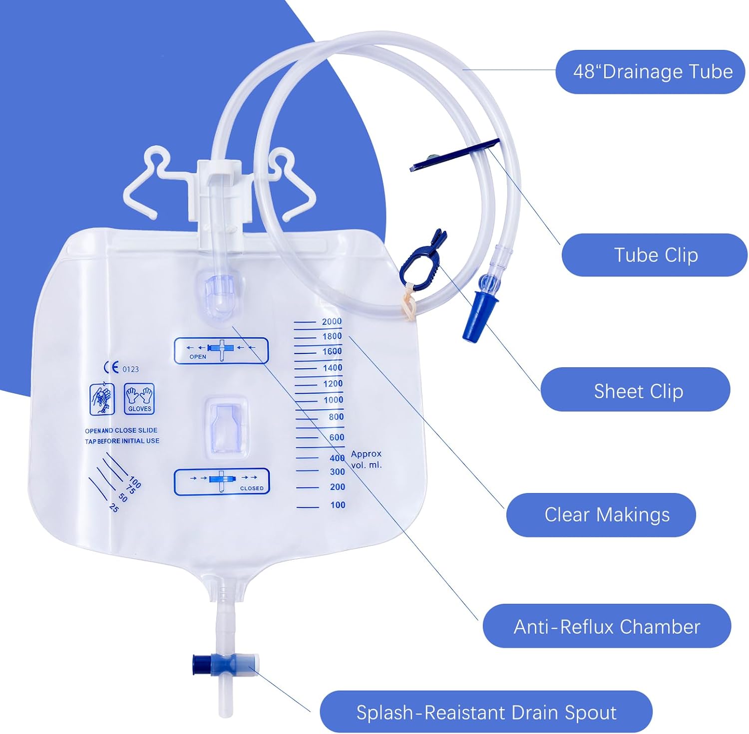 10 Packs Urinary Drainage Bag with Anti-Reflux Chamber, Adult Urine Bag with 2000 mL Volume, Professional Urinary Bag for Home and Hospitals Health Aids…