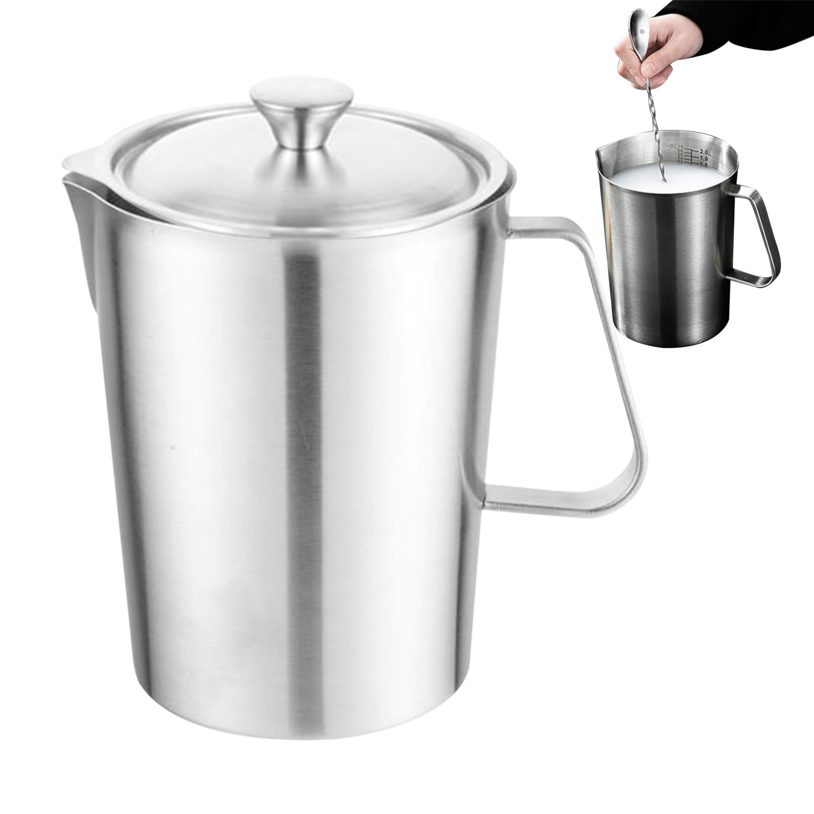 Espumador de leche para café, vaso espumador de leche, vaso medidor portátil de 2 litros, de acero inoxidable, para bebidas, brunch, cafés, capuchino, café con leche espumada, espresso, utensilios de