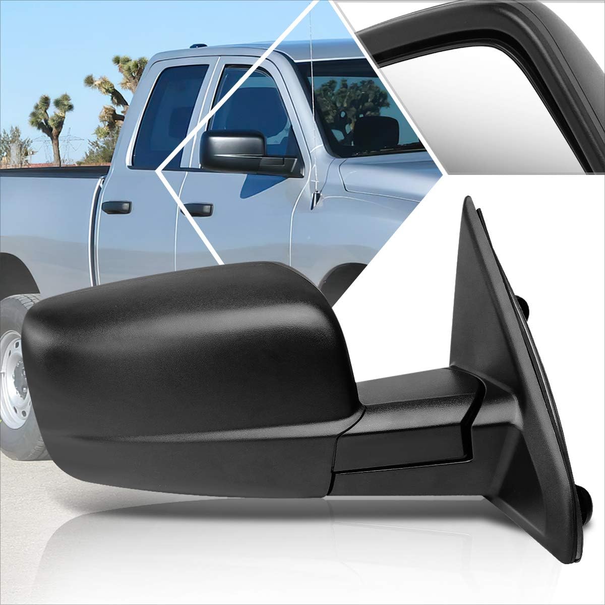 [Passenger Side] Manual Folding Tow Towing Mirrors Compatible with 09-16 Dodge Ram Truck,Black