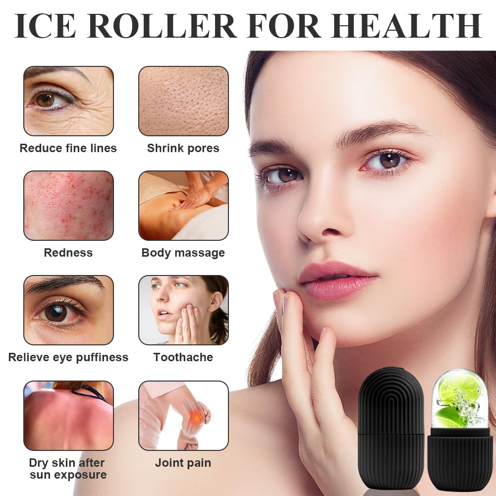 flintronic Ice Face Roller, silikonowy wałek do lodu, wielokrotnego użytku, narzędzia do pielęgnacji skóry dla jędrnej skóry, minimalizują linie oczu, rozjaśnia twarz (czarny)