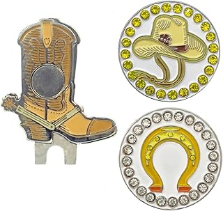 Giggle Golf Bling Golf Ball Marker Pack with Boot Hat Clip – Cowboy Hat & Horseshoe Sparkly Markers for Women Golfers – Fun Western Golf Gift with Organza Bag & Bonus Hand Cream