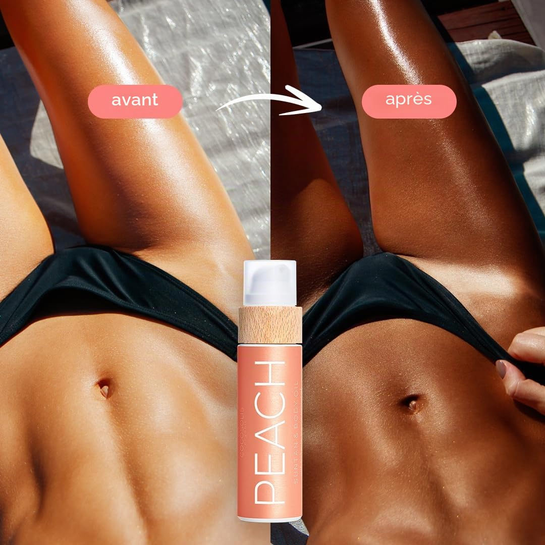 COCOSOLIS PEACH Accélérateur de bronzage – Huile bio avec vitamine E et parfum de pêche pour bronzage intense et rapide