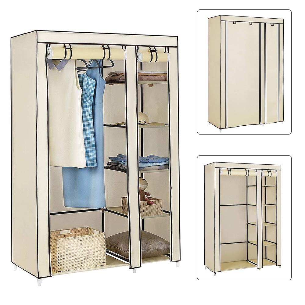 LANTUS Armadio di stoccaggio, guardaroba, organizzatore di stoccaggio di vestiti, armadio in tela, armadio a muro, per camera da letto, corridoio, guardaroba, 110 x 45 x 175 cm, beige