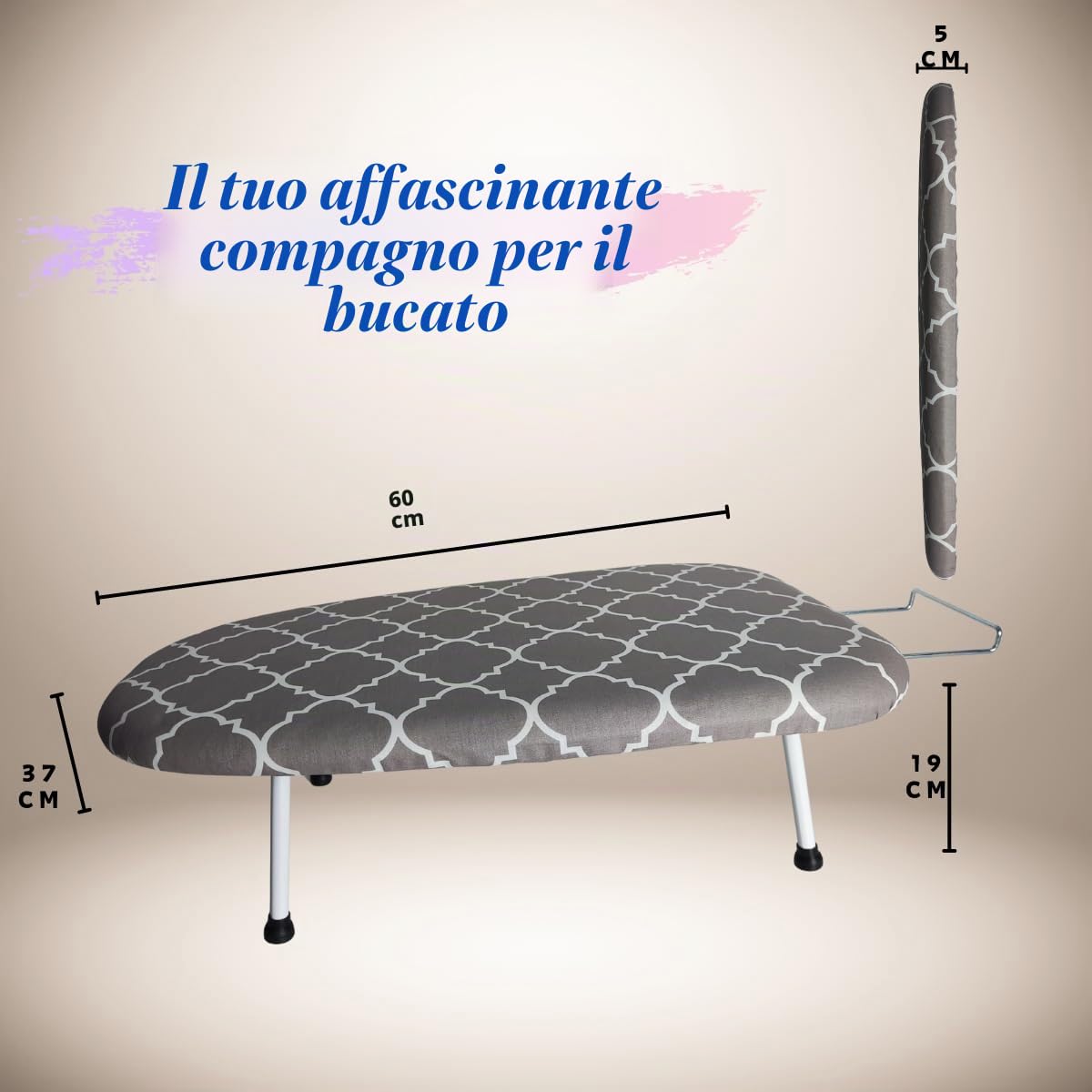 Asse da stiro da tavolo, piccola asse da stiro, compatta, portatile, con tappetino in silicone per appoggiare il ferro da stiro, salvaspazio, per uso domestico, da tavolo, da viaggio, 60 x 37