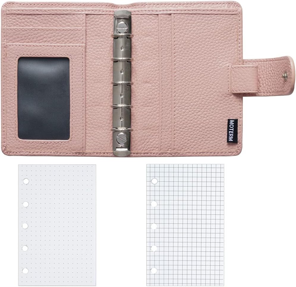 Moterm A8 Regular Rings Planner - Genuine Leather Binder Organizer Wallet (Pebbled-Dusty Rose, 15mm Ring)