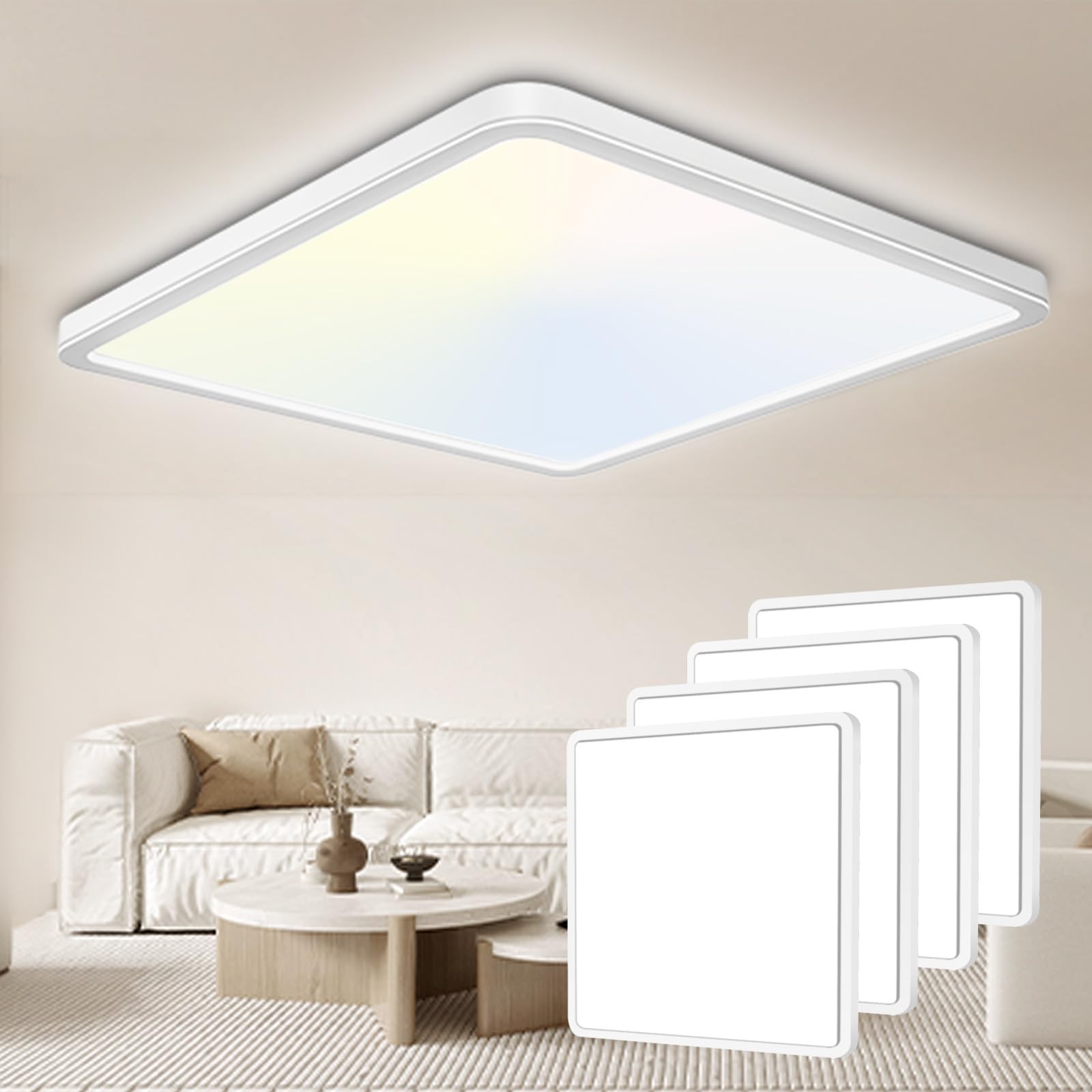 Seruno X 23CM Bathroom Light 20W 3200LM 6000K/4000K/3000K IP44 Waterproof Bathroom Lights Ceiling, Ultra Thin Square Flush Ceiling Light for Kitchen Bedroom Toilet Porch Hallway Living Room 4 Pack