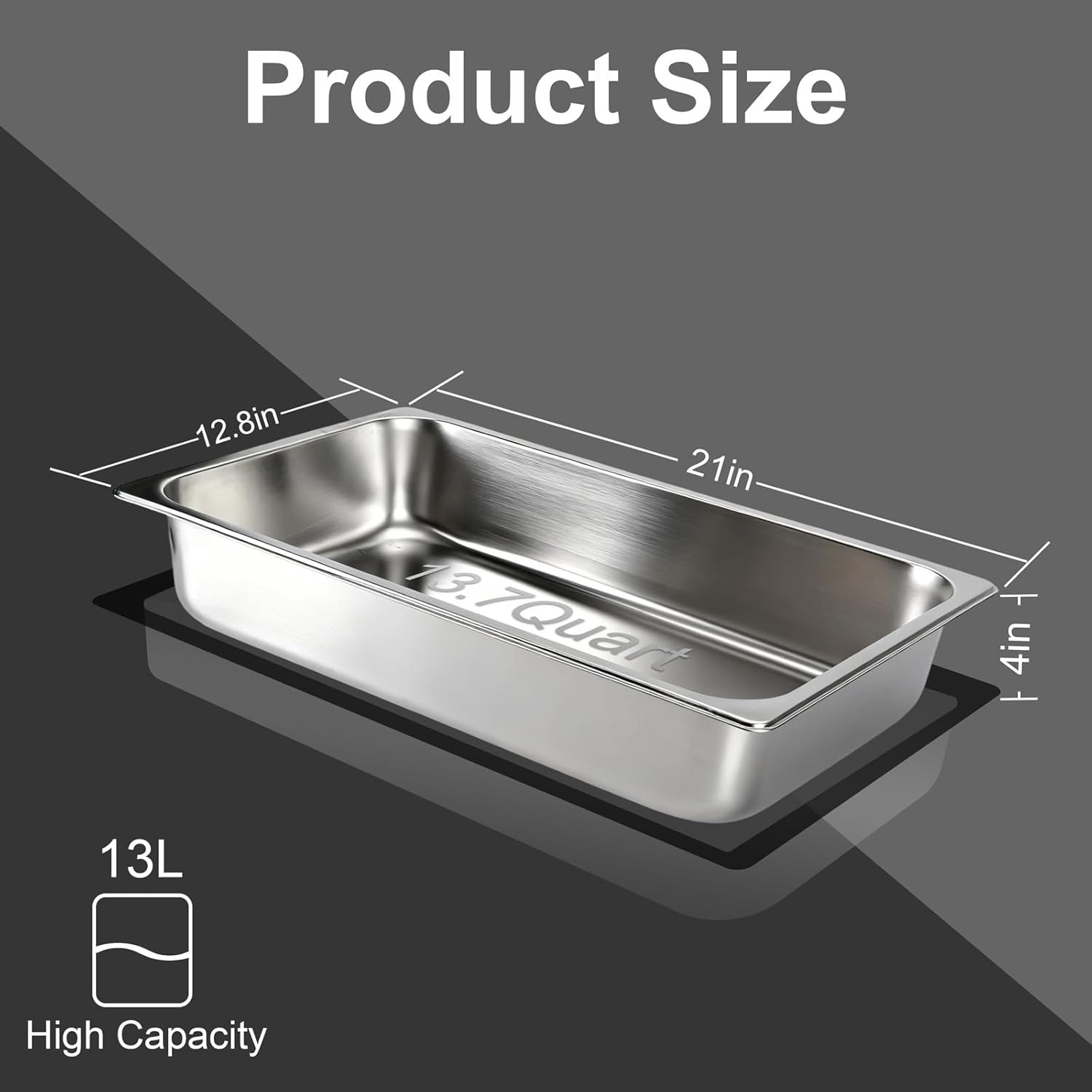 VOISEN Hotel Pans with Lids 2 Pack 1/1 Size 4" Deep, 1.2mm Thick Hotel Pans Full Size, Steam Table Pan for Catering Buffet Chafing Dish Pan,20.87"x12.8"x4" - Image 2