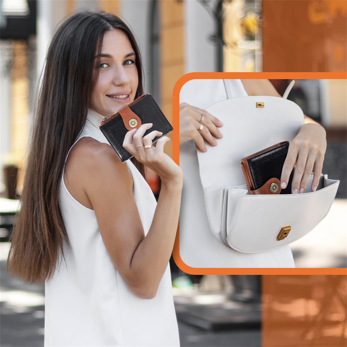 Small Wallet Women RFID Blocking Soft Leather Bifold Compact Card Holder Wallet for Women with Zipper Coin Pocket Black Brown - Image 6