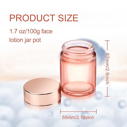 Miniatura 2 de Paquete de 4 tarros de vidrio rosa de 3.4 onzas con tapas de oro rosa y revestimientos interiores, recipientes de almacenamiento redondos vacíos