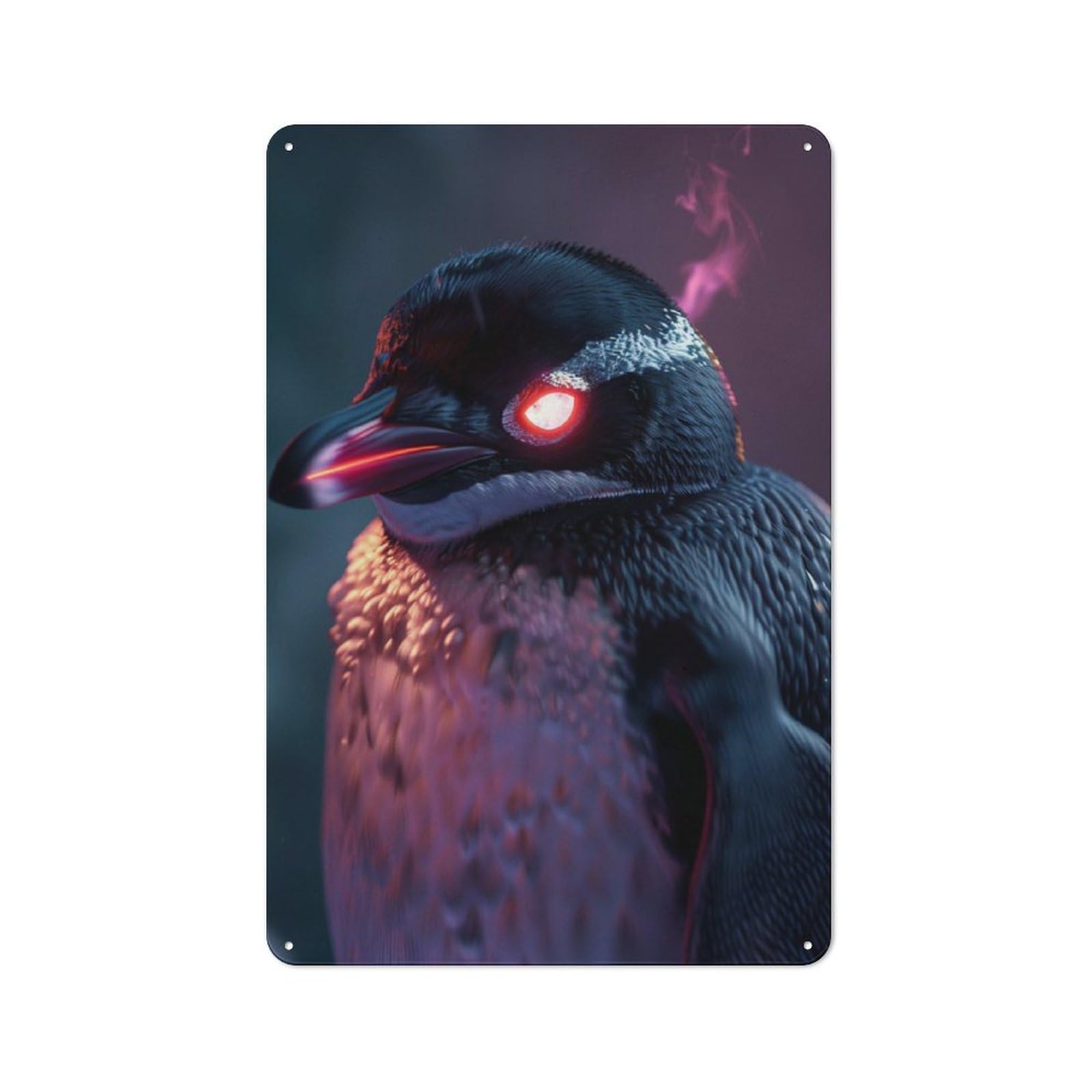 Junmoney Surreal Penguin Glowing Loft Style Metal Wall Sign 30X20cm Featuring Studio Wall Art For Loft, Studio, Office Or Creative Room