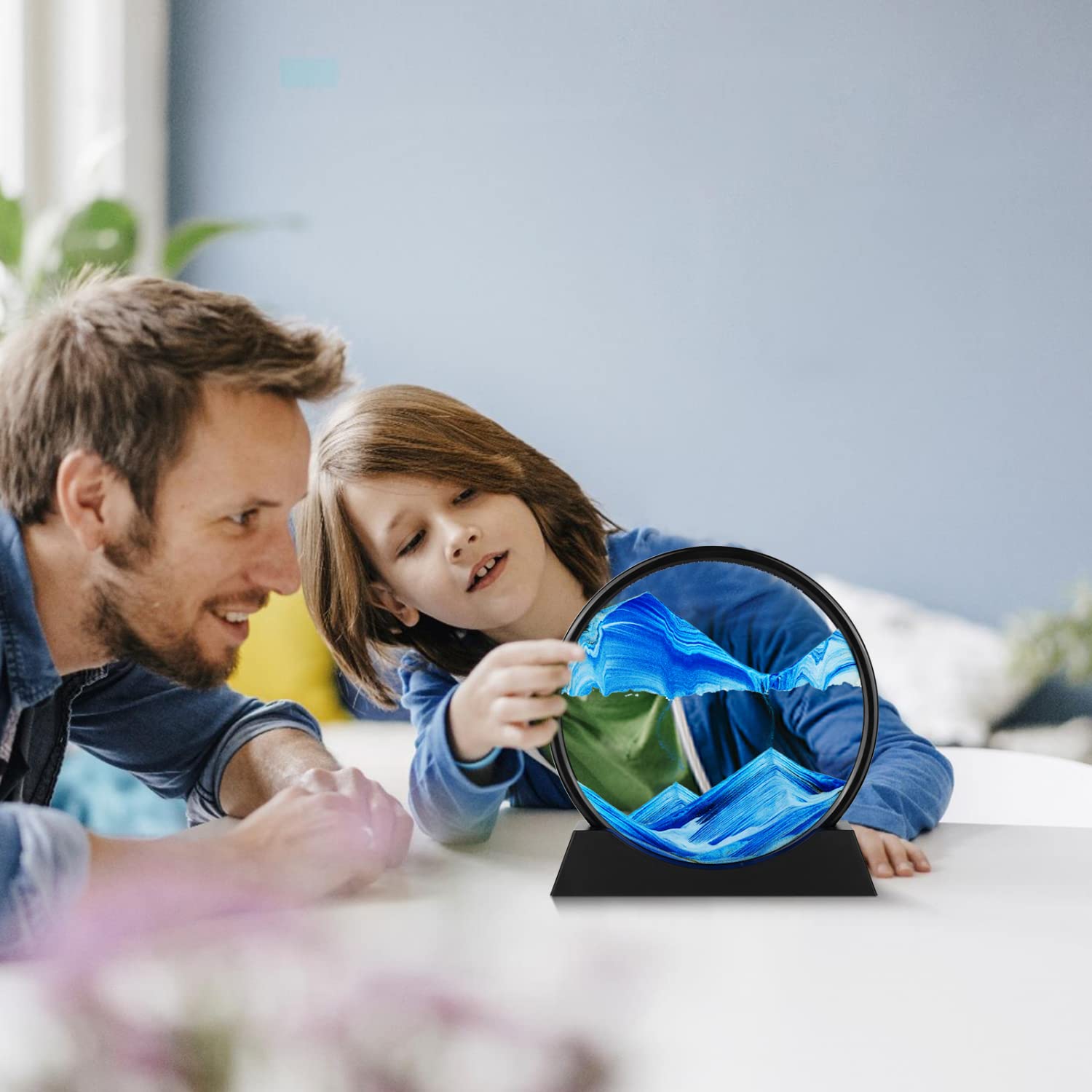 Peinture De Sable Dynamique 3D – 7 Pouces, Bleu, Avec Seringue De Réglage – Anti-stress Et Décoration De Bureau