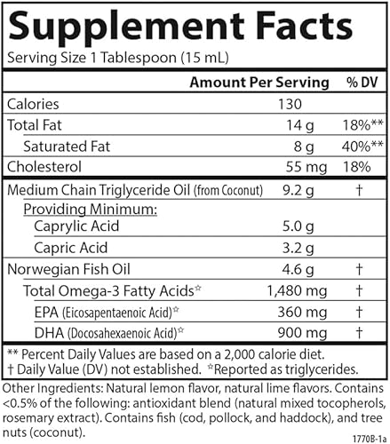 Miniatura 5 de Carlson - MCT y Omega-3, 1480 mg de Omega-3, 9200 mg MCTs, Keto-Friendly, Caprílico y Cáprico, Producción de Energía, Metabolismo de las Grasas,