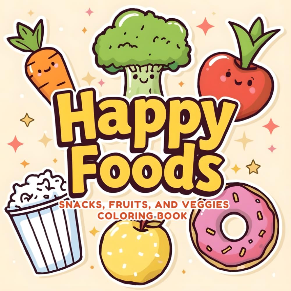 Happy Foods: Big, Bold, and Easy Coloring Book for Kids: Snacks, Fruits, and Veggies
