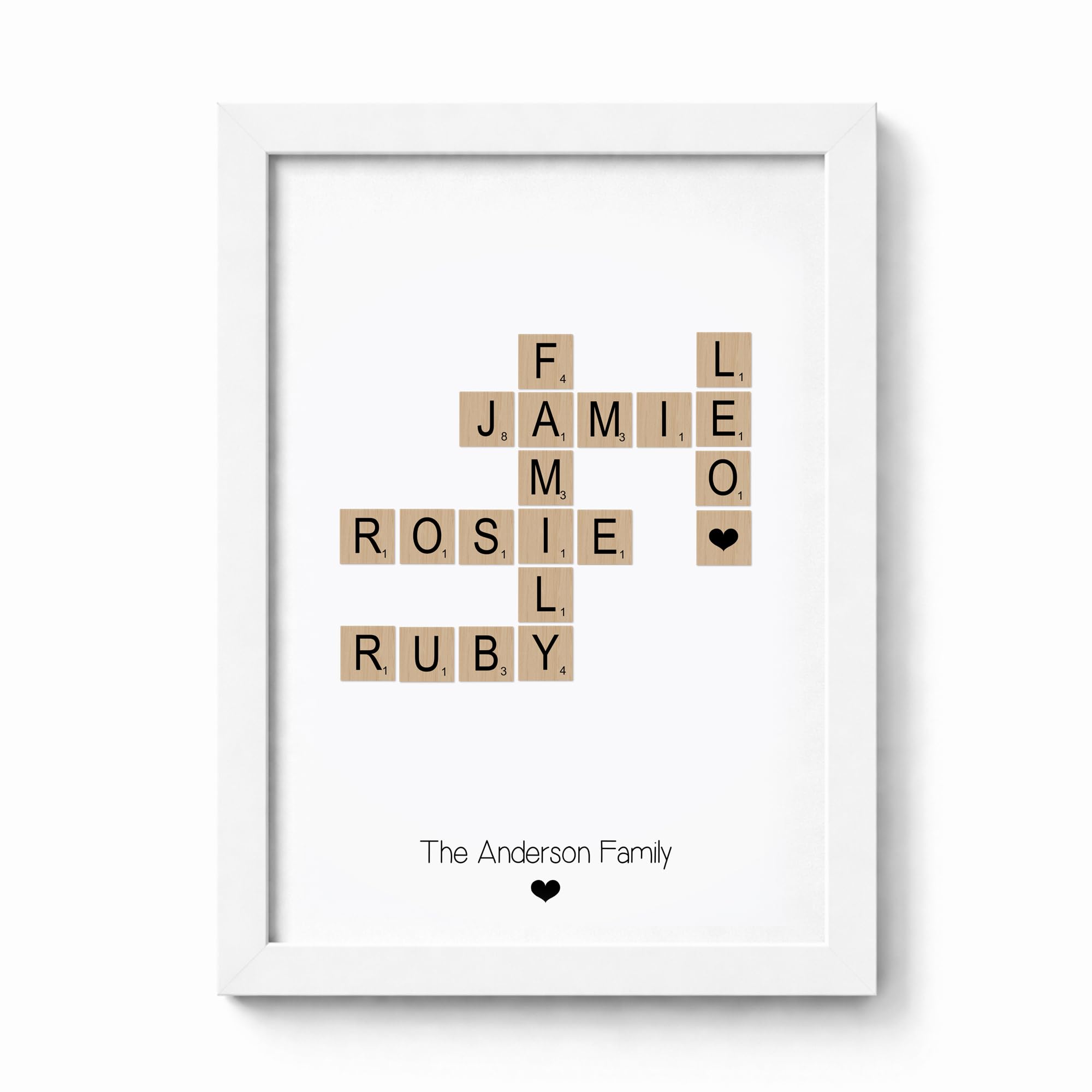 Violet Grace Personalised Scrabble Family Names Print - Custom Family Member Picture Wall Art Gift For Mum, Nanny, Wife | A5, A4, A3 Printed & Framed