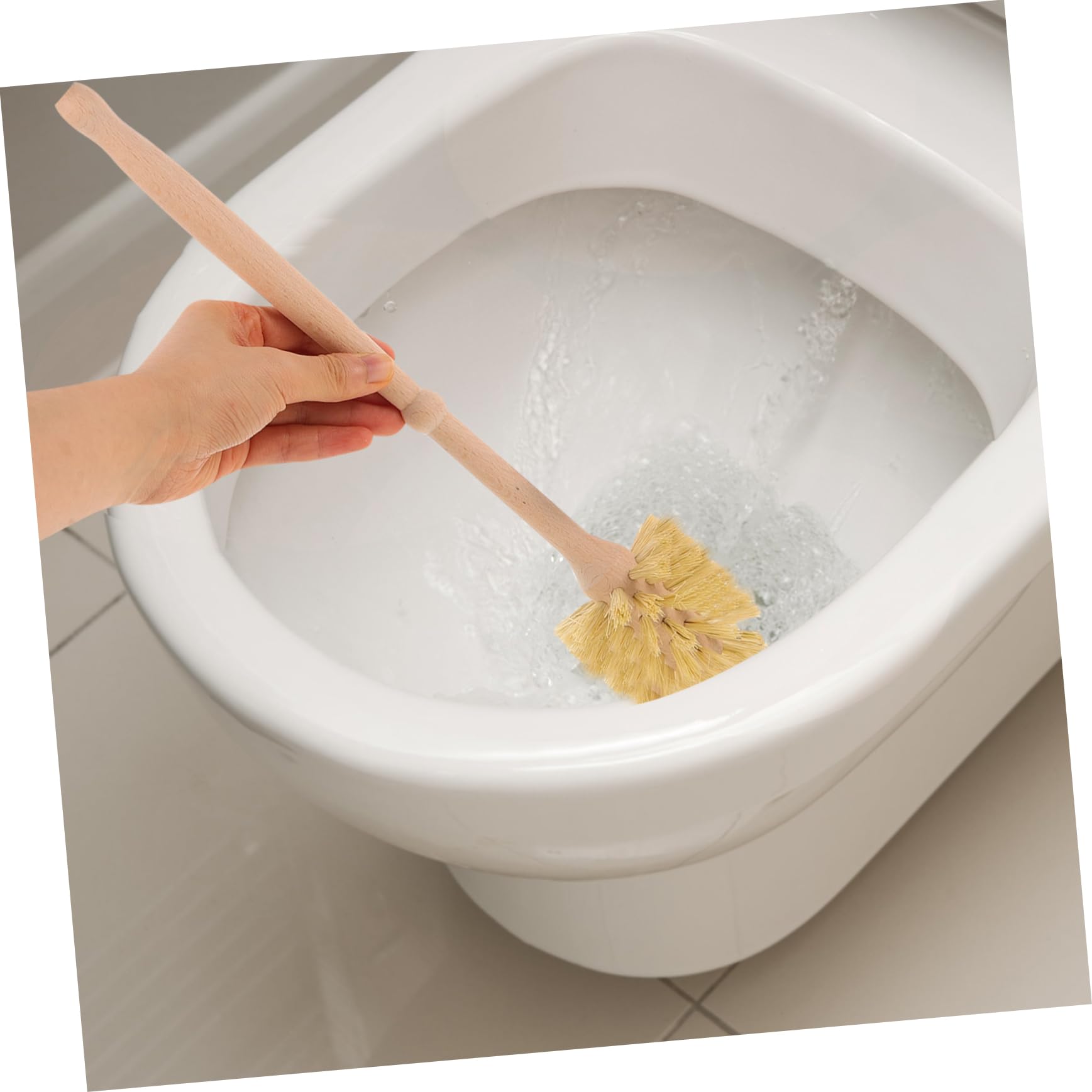 FOMIYES Juego de Escobilla No Daña la Superficie del WC para Inodoro con Soporte de Madera y Cerámica Cepillo de Limpieza para Baño y Hotel