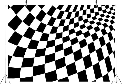 Miniatura 3 de BELECO Telón de fondo de tela a cuadros blanco y negro de 12 x 8 pies, tablero de ajedrez, textura cuadrícula, fondo de ondas, suministros de fiesta