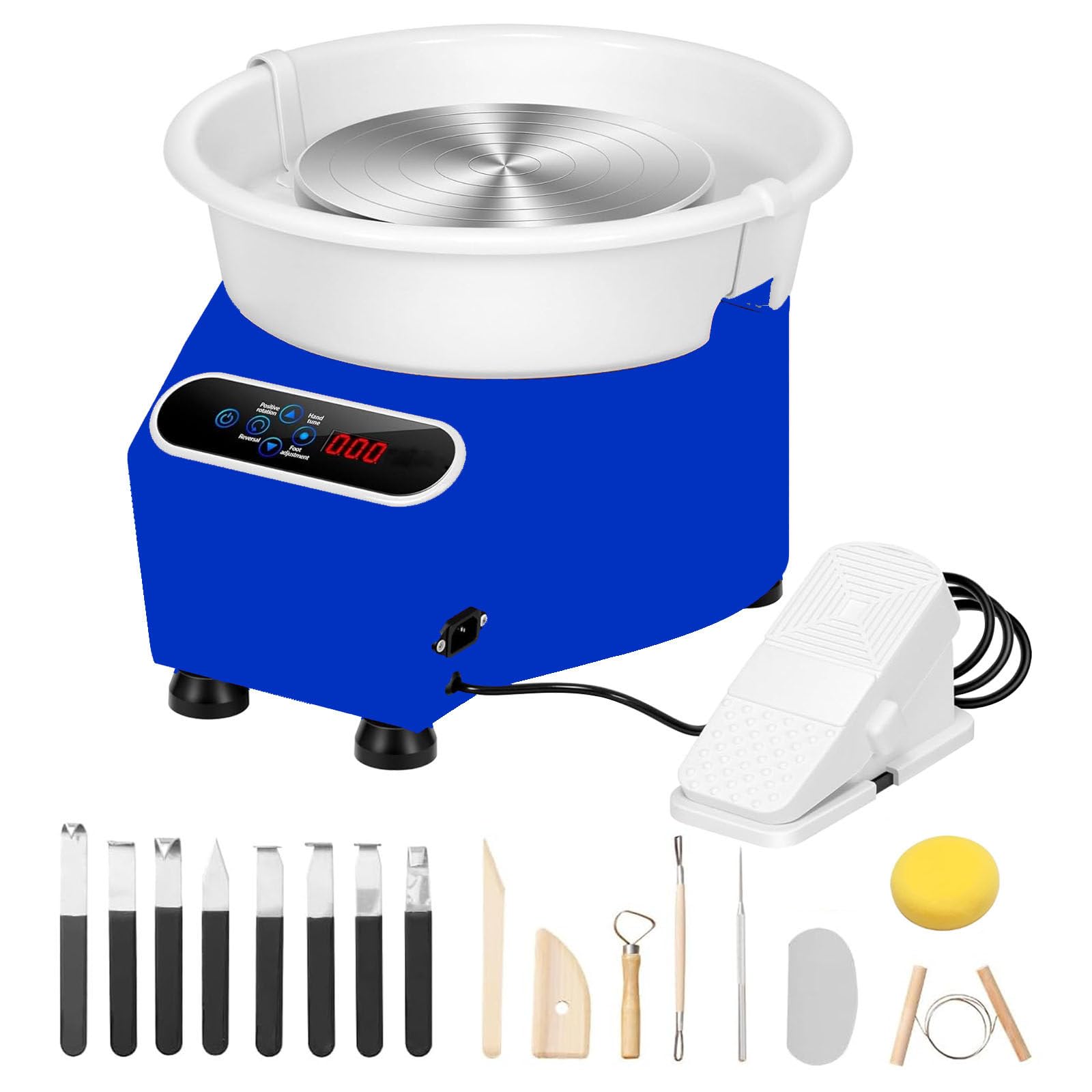 FBJAMZ Inch Electric Pottery Wheel,Touch Screen Foot Pedal, Adjustable Speed, 16-Piece Tool Kit Clay Modeling, Blue Ceramic Forming Machine (Blue)