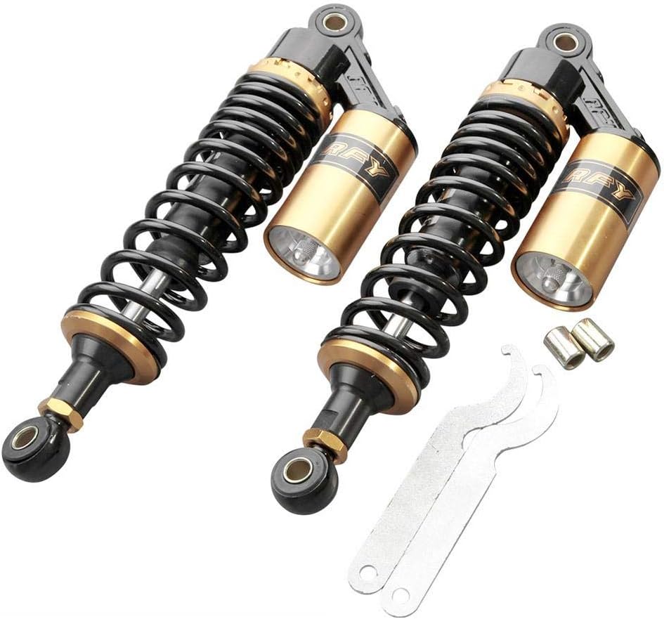 Three T 2PC 280mm Motorcycle Shock Absorbers Rear suspension Universal Fits 150cc~750cc street bikes, Scooters and Moped Quad (ATV) Black Gold, Spring Width 60mm