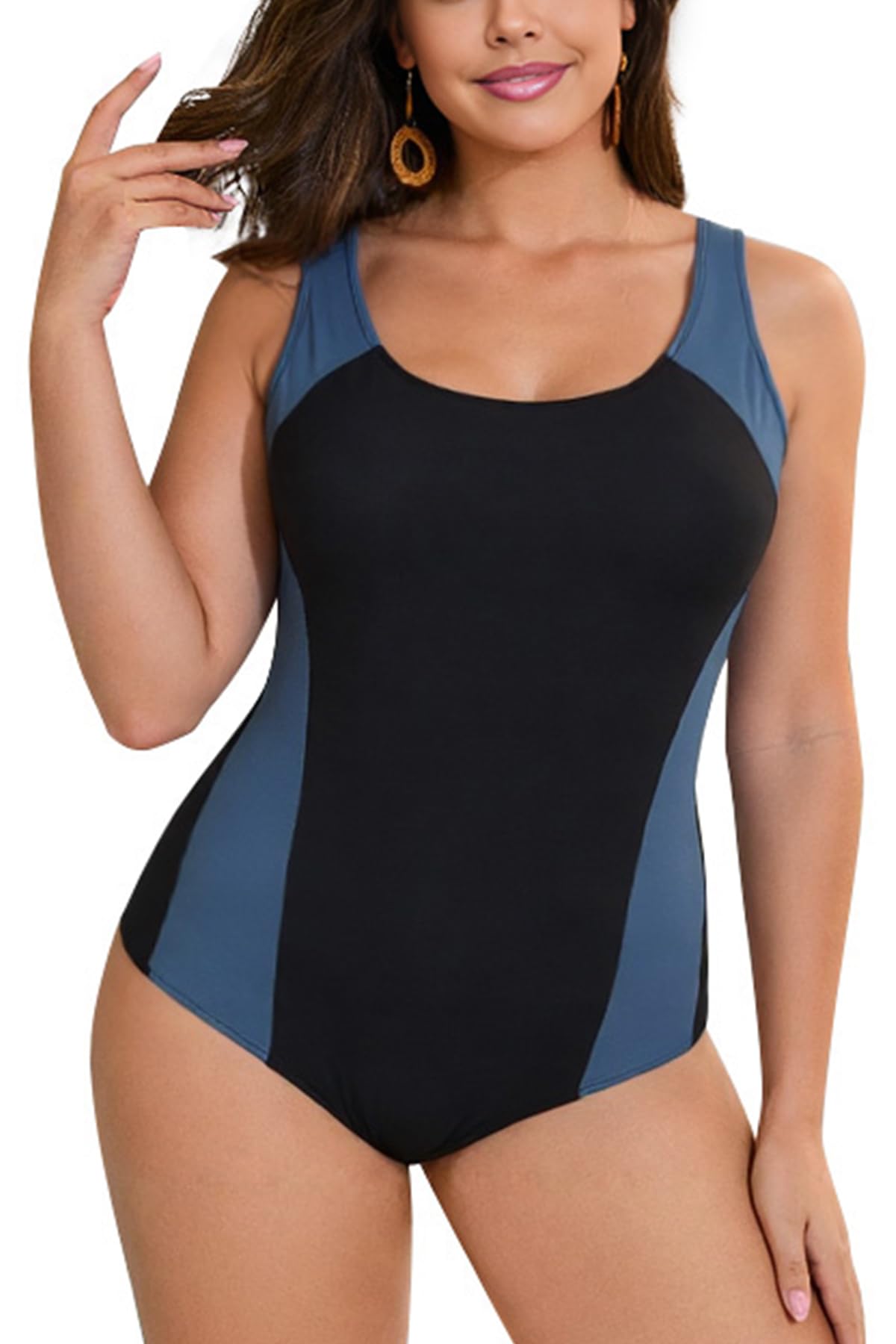 SHEKINI Einteilige Badeanzug Damen Bauchweg Athletic Bademode Große Größen Racerback Sport Badeanzüge Farbblock Swim Suit