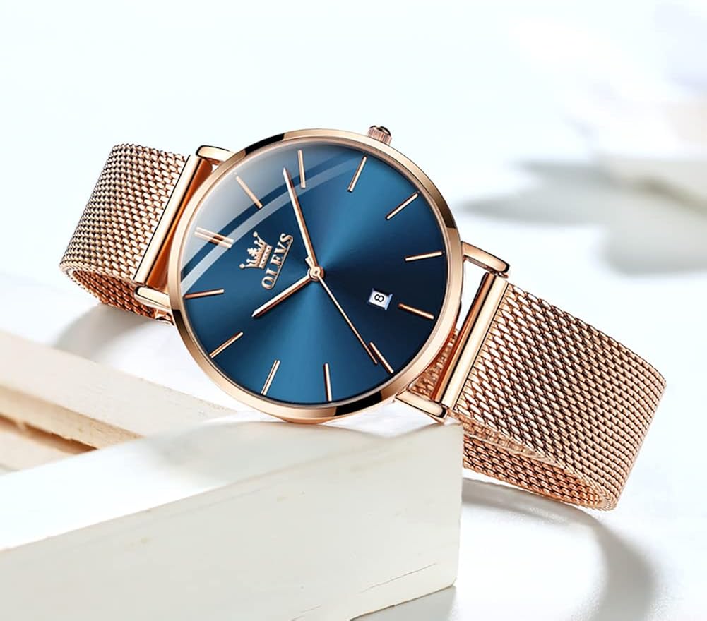 OLEVS Orologio da polso da donna con cinturino in rete ultra sottile impermeabile al quarzo giapponese alla moda e data