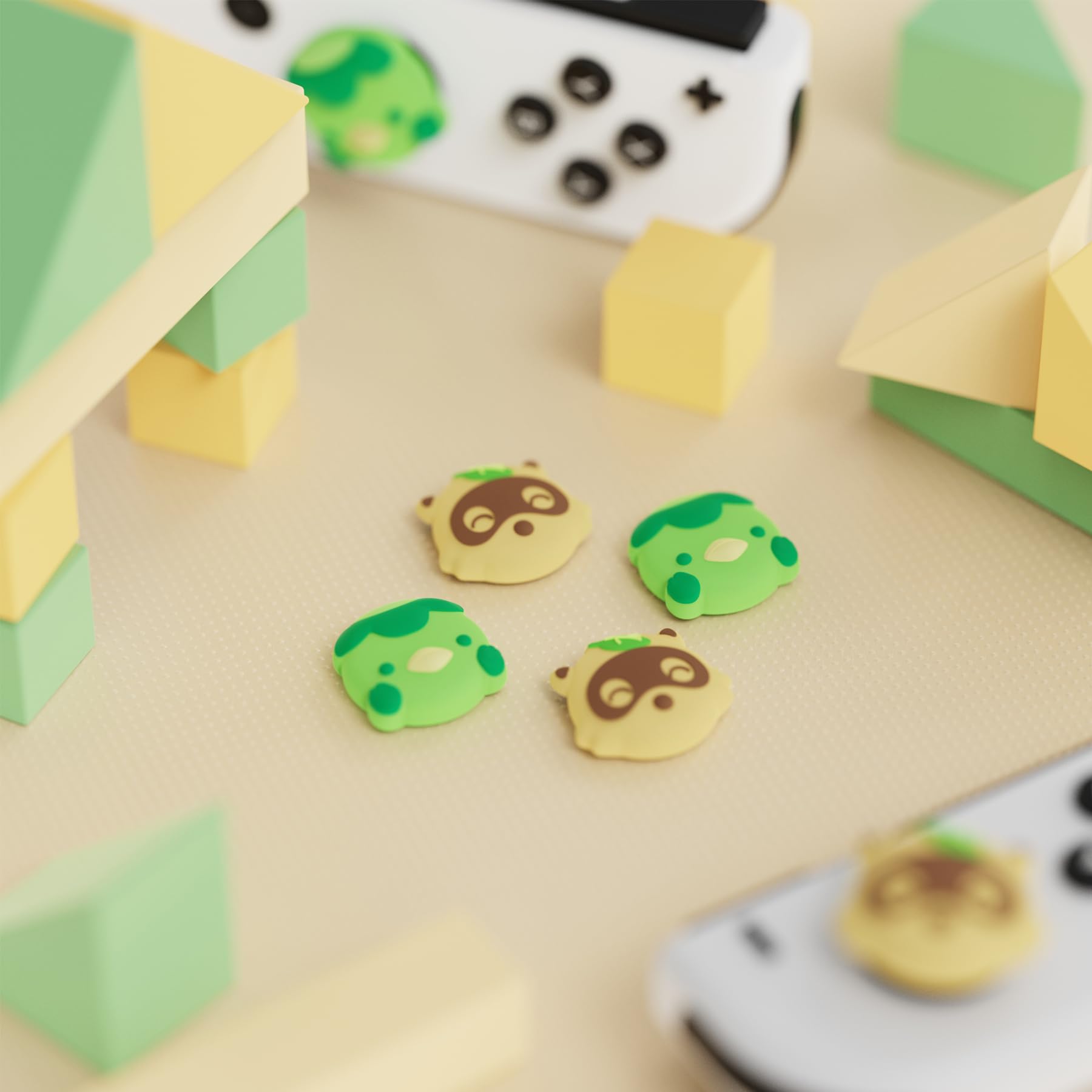 PlayVital Capuchon pour Switch Protection Joystick,Joycon Cover de Stick pour Nintendo Switch OLED/Lite Thumb Grip Caps Prises de Pouce-Tanuki & Kappa - 5