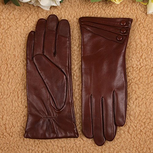 Warmen Women's Touchscreen Texting Driving Winter Warm Nappa Leather Gloves - 6.5 (US Standard size) - Saddle (Touchscreen Function/Cashmere Lining)