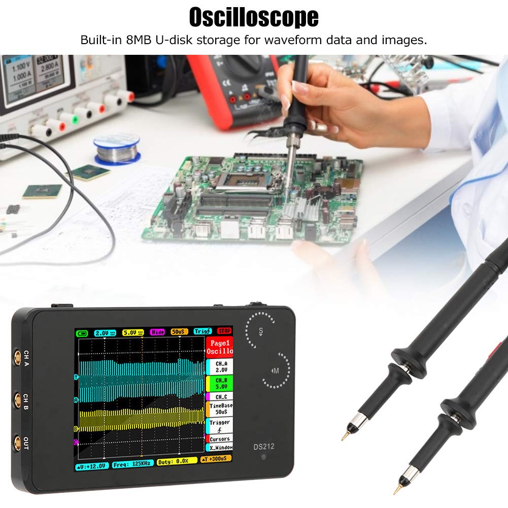 Oscilloscopio digitale portatile a 2 canali con interfaccia USB per ingegneria elettronica di base