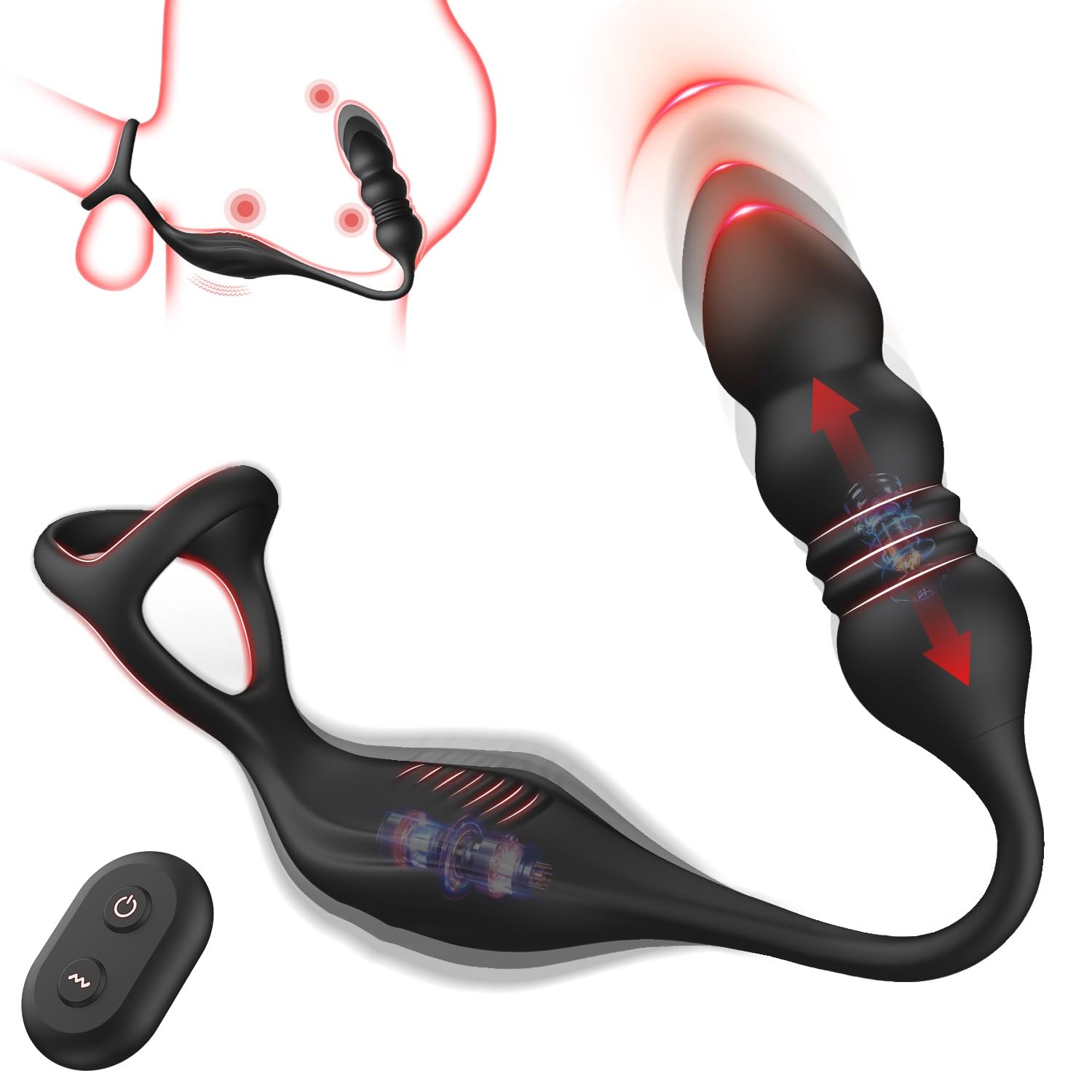 Thrusting Prostate Massager Anal Toys, Anal Plug Male Sex Toys for Men with 9 Vibrations, Vibrating Butt Plug Cock Ring with Remote Control, Male Vibrator Sex Toys4mens UK Adult Toys Vibrator Dildo