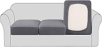 H.VERSAILTEX Stretchy Jacquard Sofa Cushion Covers 3-Pack Grey - Thick Twill Fabric Slipcovers for Couch Seats, Washable Protection
