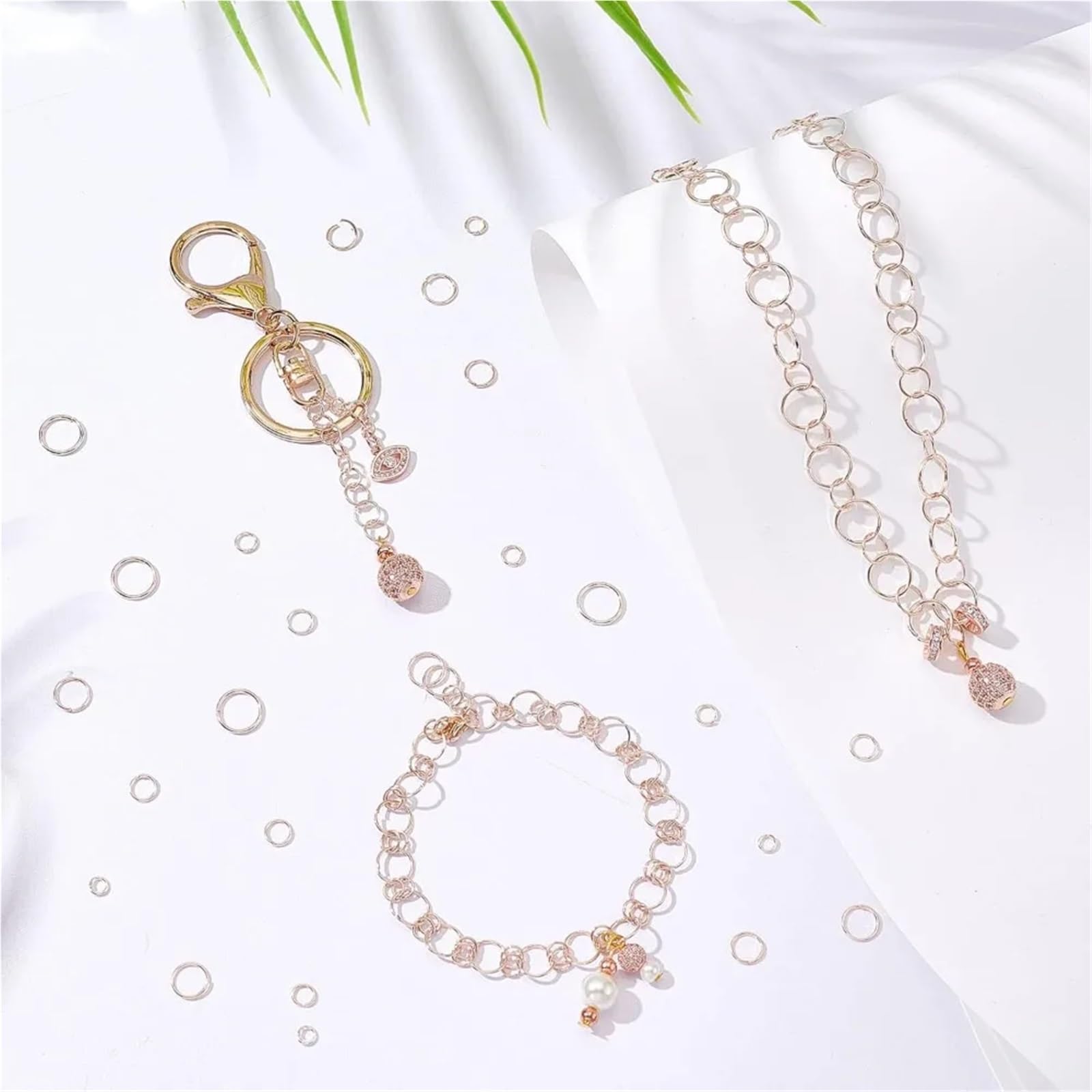 Biegeringe für die Schmuckherstellung, 4 Sets (1 Set mit 1250 Stück), Biegeringe in 6 Größen, Schmuckschlaufen, Ringverschluss, O-Verbinder, rotgoldene Glieder, offen für die Herstellung von Kit